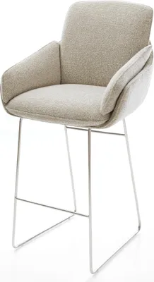 Produktbild von DELIFE Barstuhl Luan-Flex Webstoff Soft Beige Kufengestell Edelstahl Silberfarben