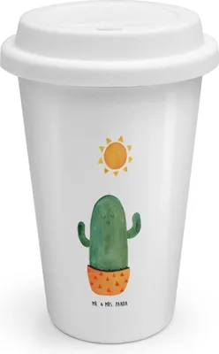 Produktbild von Mr. & Mrs. Panda To Go Becher Kaktus Sonne - Weiß - Geschenk, ToGo Kaffeebecher, Thermobecher, Trennung, Neustart, Isolierbecher, Motivation, Geschenkidee, Kakteen