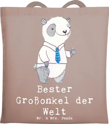 Produktbild von Mr. & Mrs. Panda Tote Bag Panda Bester Großonkel der Welt - Braun Pastell - Geschenk, Tragetasche, Tasche, Geschenkidee, Jutebeutel, Shopping, Uni, Onkel