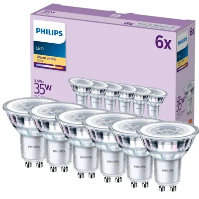 Produktbild von Philips Spot 35W PAR16 GU10 x6, 3,5 W, 35 W, GU10, 255 lm, 15000 h, Warmweiß
