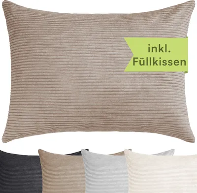 Produktbild von Selfitex XXL Breitcord Sofakissen inkl. Füllkissen, edler Cord Stoff, weich und dekorativ, Cord Optik, moderne Farben, Größe: 60x80, Farbe: Hellbraun