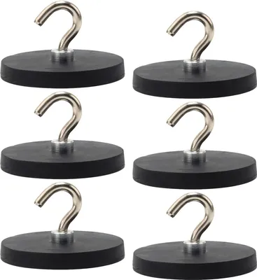 Productafbeelding van Sterke set van 6 zwarte magneethaken, 43 mm