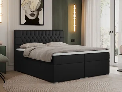 Produktbild von Boxspringbett 180x200 mit Matratze und Topper, Boxspringbett 180x200 mit Bettkasten und Kopfteil - PERA - 180x200 - Schwarz - Kunstleder - H4