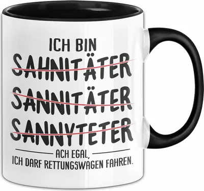 Produktbild von Sanitäter Geschenk Tasse Rettungsdienst Rettungssanitäter Lustiger Spruch Rettungswagen Notfallsanitäter Krankenwagen Kaffee-Becher (Schwarz)