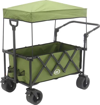 Image de Axi Sb221 Chariot  De Plage Pliable Avec Toit Vert | Chariot De Transport Avec Barre De Traction Et De Poussée, Sangle, Housse Et Porte-Boissons -