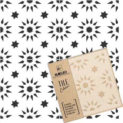 Produktbild von Tile Fliesen Schablone zum Malen 30x30 cm, Aldeia Sonne Geometrischer Stern Dreieck Modern, Kunststoff Wiederverwendbare Bodenschablone DIY