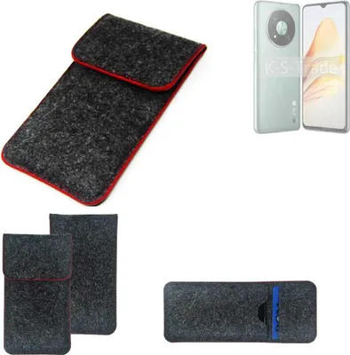 Produktbild von K-S-Trade Handy Schutz Hülle kompatibel mit ZTE XiaoXian 50 Schutzhülle Handyhülle Filztasche Pouch Tasche Case Sleeve Filzhülle dunkelgrau roter