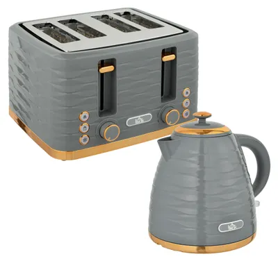 Produktbild von HOMCOM Wasserkocher Toaster Set mit 1,7L Wasserkocher, 4 Scheiben Toaster Grau