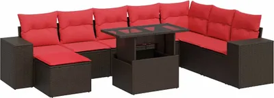 Immagine prodotto di vidaXL Set di divani da giardino 9 pezzi con cuscini in poly rattan acacia marrone