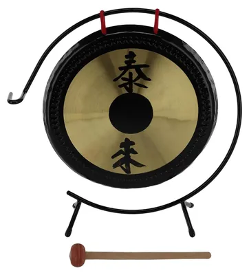 Image de Gewa Chinagong - 25 cm - Cloche décorative avec des caractères chinois - Cloche complète avec support et maillet