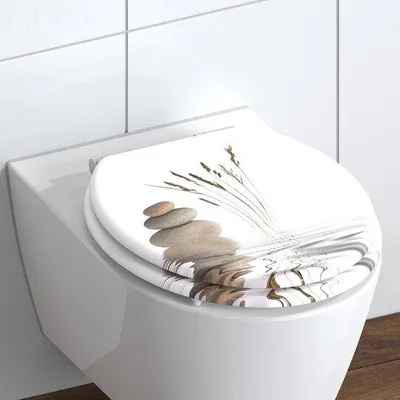 Zdjęcie produktu dla Deska sedesowa z drewnianym rdzeniem, pokrywa z motywem, nośność 150 kg, kolor biały