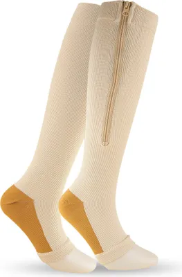 Produktbild von INF Kompressionsstrümpfe mit Reißverschluss für Damen und Herren Beige L/XL