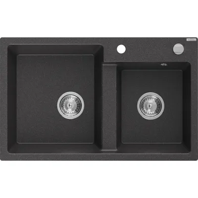 Zdjęcie produktu dla Mexen Tomas zlewozmywak granitowy 2-komorowy 800 x 500 mm, czarny nakrapiany, syfon chrom - 6516802000-76