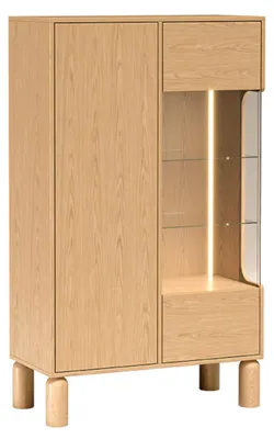 Produktbild von Vitrine KINSARVIK - Eiche - Hohe Beine - Glaseinlegeböden - Beleuchtung - 89 x 146 x 41 cm
