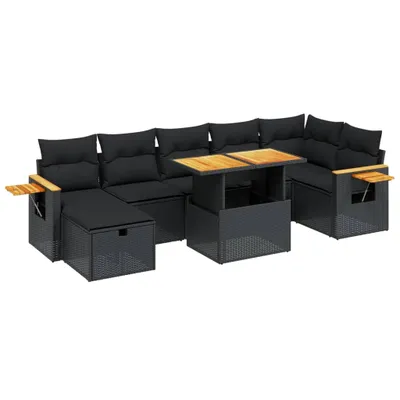 Produktbild von vidaXL 8-tlg. Garten-Sofagarnitur mit Kissen Schwarz Poly Rattan