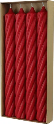 Produktbild von Stabkerzen aus Paraffin, RUSTIC TWIST, 250/28 mm, Rubin, WENZEL, Brenndauer ca. 16h, 4 Stück pro Verpackung