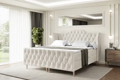 Produktbild von ALTDECOR Boxspringbett mit Holz Füßen, Matratze und Lattenrost, Topper, Fußteil, Polsterbett mit Bettkasten, Bett mit Stauraum H4-Matratze, Doppelbett - VILA-FD-Z - 140x200 - Beige Monolith