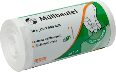 Produktbild von Deiss FIRST PLUS Müllbeutel weiß 30 Liter, 500 x 600 mm, 36x 50 Stück