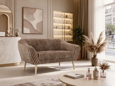 Produktbild von MKS MEBLE Polstersofa mit Armlehnen PIRS 2 Skandinavisches Sofa 2-Sitzer,  Sofa mit Wellenfederung,  Breite 140 cm, Buche Füße  Couch mit Holzbeinen - Braun Cord