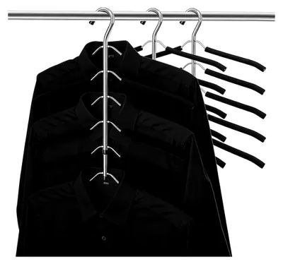 Produktbild von 3 Stück Kleiderbügel Platzsparend 5 in 1, 40 x 32cm Kleiderbügel Hosenbügel Metall, Hosenbügel für Hosen und Kleidung, Schwarz