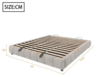 Image de Lit moderne - Lit double - 180 x 200 cm - Coffre à lit hydraulique - Revêtement en velours - Barre lumineuse LED - Structure en bois - Beige