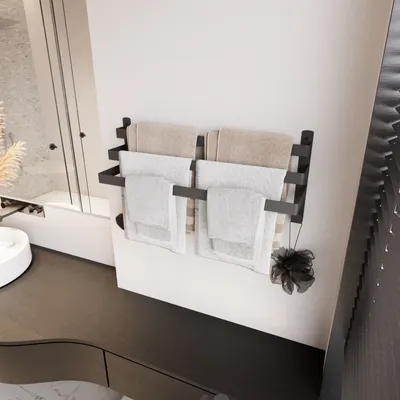 Immagine prodotto di QLS Portasciugamani 60 cm con ganci 3 livelli bagno acciaio nero 11110