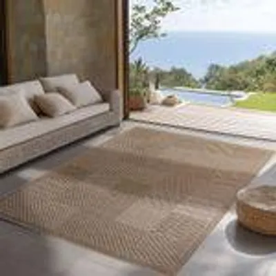 Zdjęcie produktu dla Dywan indoor/outdoor, wodoodporny – idealny do kuchni, na balkon, taras, do salonu i jadalni, w stylu boho, Rozmiar: 120 x 170 cm, Kolor: Beżowy-2