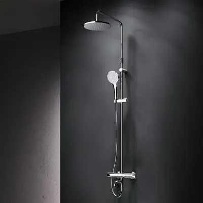 Productafbeelding van AM.PM Douchesysteem: Regen douche met thermostaat (38°C), roestvrijstalen douchearmatuur set, douchekolom met regendouche, inclusief verstelbare douchestang. Model: F07TA500