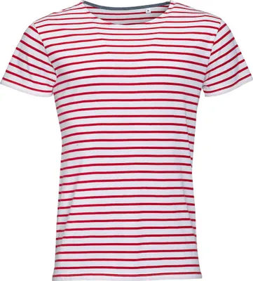 Produktbild von SOLS Herren Miles T-Shirt, gestreift, kurzärmlig PC2584 (XL) (Weiß/Rot)