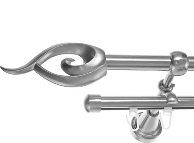 Produktbild von Gardinenstange Rohr und Innenlauf Edelstahl Look, Metall, Durchmesser 16mm, Wandträger H14RI, 2-läufig, Länge 180, Endkappe E24