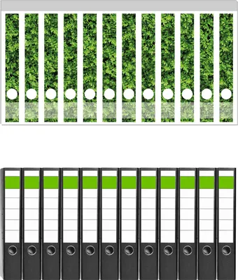 Produktbild von Wallario 12 Stück schmale Ordner inkl. Klebeetiketten mit Motive Grüne Hecke -  Set mit Rückenschildern / Ordnerrücken Stickern