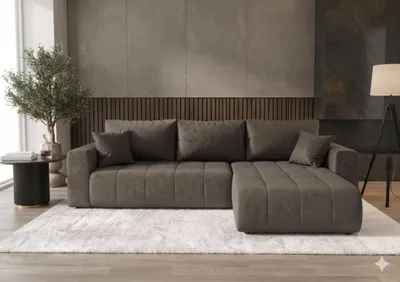 Produktbild von CORNERO Ecksofa LARA mit Schlaffunktion und Bettkasten Couch Sofa L-Form Eckcouch Sofa mit Schlaffunktion Braun Ottomane rechts