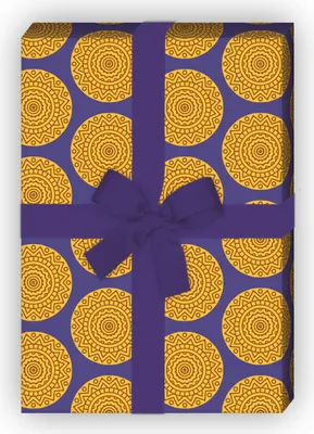 Produktbild von Designer ethno Geschenkpapier Set, Dekorpapier mit großen Kreisen, gelb - G8773, 32 x 48cm