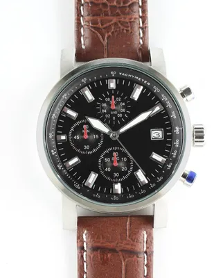 Produktbild von MPM-Quality Herrenuhr Chronograph Edelstahl Silber Lederarmband Ø 40 mm