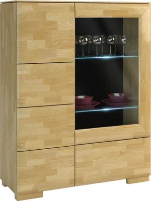Produktbild von Bücherregal Bücherschrank Büchervitrine - 102 cm breit, teilmassiv, Optik: Eiche / Schwarz