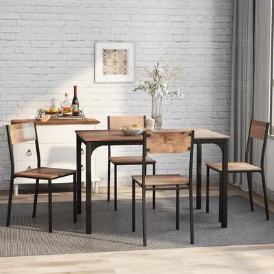 Produktbild von Sitzgruppe Esszimmergruppe Esstisch mit 4 Stühlen Balkon Esszimmer Wohnzimmer Vintagebraun