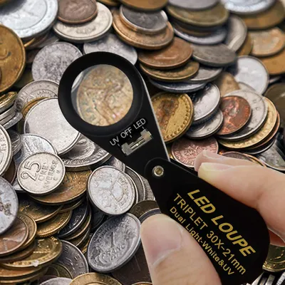 Produktbild von Vergrößerungsglas mit LED UV Licht - 30x Taschenlupe für Juweliere, Philatelisten und numismatische Sammlungen