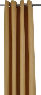 A close-up view of a section of a curtain hanging from a rod.