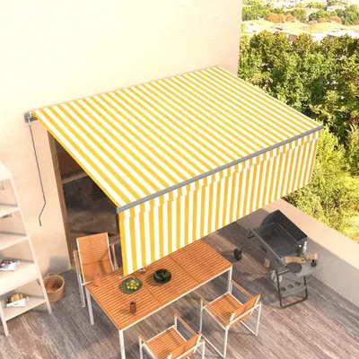 Image de Protection solaire extérieure - Protection solaire pour terrasse - Stores - Awnings - Toiles d'ombrage - Jaune et blanc, 4x3 mètres