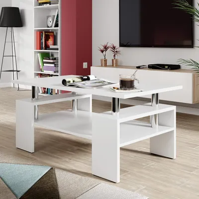 Produktbild von MIRJAN24 Couchtisch Cube, Elegante Sofatisch, Wohnzimmertisch, Stilvoll Kaffeetisch, Modern Tisch, Wohnmöbel (Weiß)
