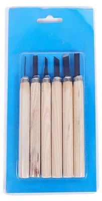 Produktbild von 6-teiliges Holzschnitzwerkzeug, 65-Mangan-Stahlklinge, Holzgriff, Bildhauerset für Holzbearbeitung und Heimwerkerarbeiten
