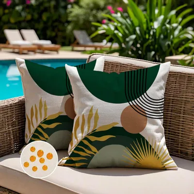 Produktbild von Gartenkissenhüllen 50 x 50 cm, wasserdicht, Set von 2, modernes Grün, Boho-Stil mit tropischen Blättern