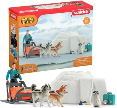 Produktbild von Schleich Wild Life Antarktis Expedition Spielset, 42558, mit Ranger Tom, Huskys, Pinguin, Igloo und Zubehör, für Kinder ab 3 Jahren
