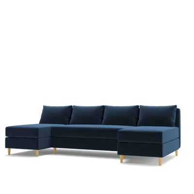 Produktbild von AX LIVING Samt Couch mit Schlaffunktion Hoyton 270 cm in Blau – Komfort & Stil