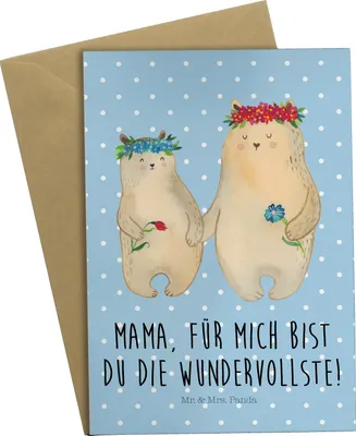 Produktbild von Mr. & Mrs. Panda Klappkarte Bären mit Blumenkranz - Blau Pastell - Geschenk, Mama, weihnachtskarten, Grußkarten, Glückwunschkarte, Grußkarte, einladungskarten, Mom
