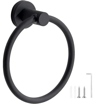 Image de Porte-serviettes mural, finition noire mate, en acier inoxydable 304, anneau rond pour serviettes, idéal pour les salles de bain et les cuisines (noir)