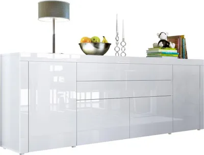 Produktbild von Vladon Sideboard La Paz V2,  Germany, Kommode mit 2 Türen, 2 Schubkästen und 2 Klappen, Weiß Hochglanz/Weiß Hochglanz/Weiß Hochglanz (200 x 72 x 35 cm)