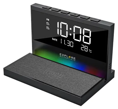 Tischwecker mit 15 W Qi-Ladefunktion, Datum & Temperatur, schwarz