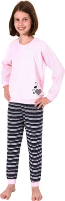 Produktbild von Mädchen Frottee Pyjama langarm mit Bündchen Schlafanzug mit Herz - Motiv - 291 401 13 570 ; rosa , 170