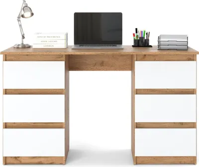 Zdjęcie produktu dla Biurko Komputerowe Skandynawskie Nowoczesne Loft Dąb Wotan Biały 120Cm Ofi